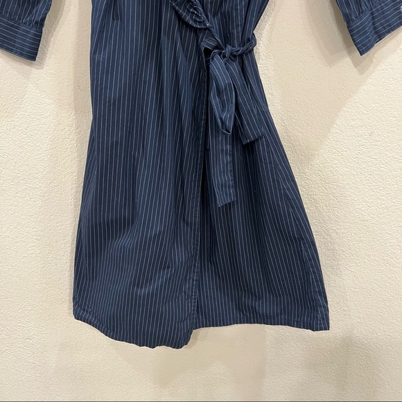 90 Spiegel Black Stripe Ruffle Collar Wrap Dress Sz 14 Goth Grunge Dark Romantic - Picture 4 of 10